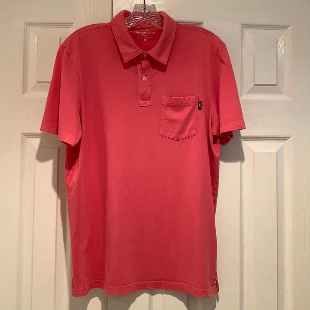 Vineyard Vines Pima Cotton 1 pocket polo. Coral/Pink color